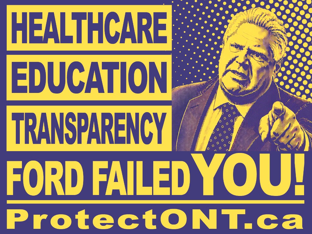 Yard sign: Ford Failed You — Healthcare · Education · Transparency